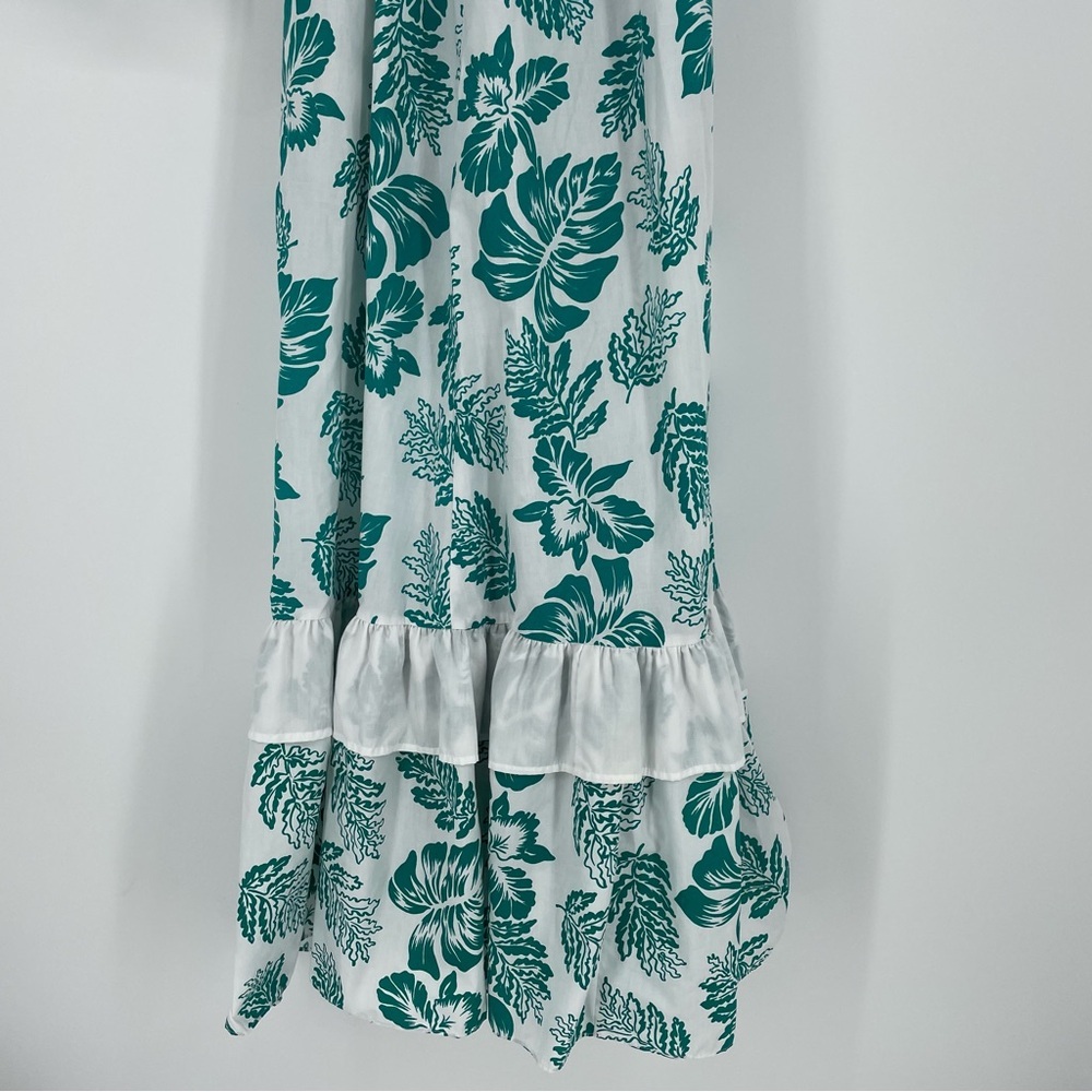 Vtg 70s Almost Paradis Dress  Turquoise Orchid Hawaiian Long Muumuu Med - Picture 3 of 7